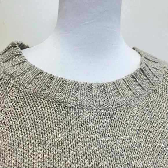 Banana Republic Grey Knit Gold Metallic Threaded Short Sleeve Wool Blend Sweater - Picture 2 of 10
